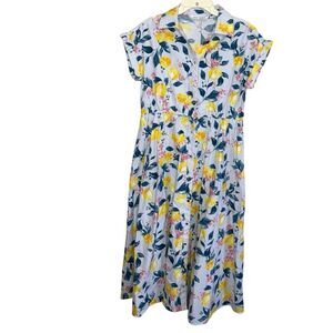 Emily Daniel’s collar neck midi lemon floral print shirt dress size small